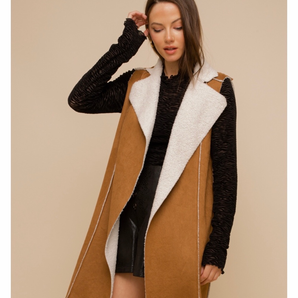 🆕Hem & Thread-Anthro Sherpa Faux Shearling Lined Long Vest Coat Western Wear - Picture 5 of 13